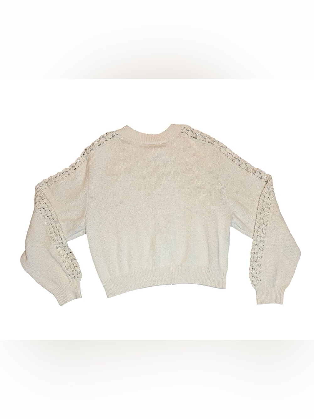 Zara Cream Knit Zip Front Sweater Top Small Oversize Crop Lace Detail Boho Chic - Picture 5 of 5